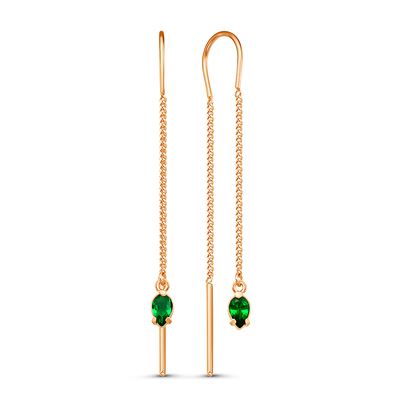 Серьги висячие «Капелька», розовое золочение, цвет зелёный