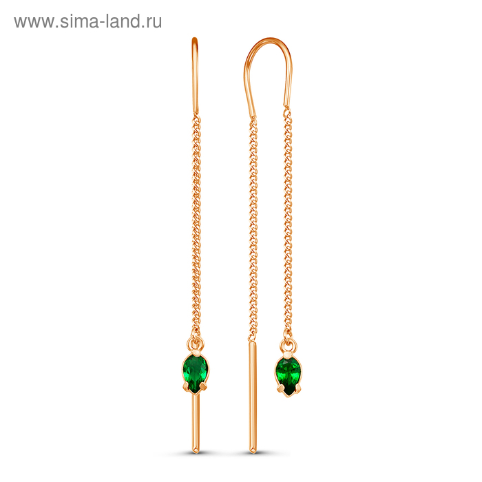 Серьги висячие «Капелька», розовое золочение, цвет зелёный - Фото 1