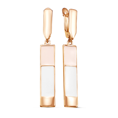 Серьги GEOMETRY «Прямоугольник», позолота, бело-розовые