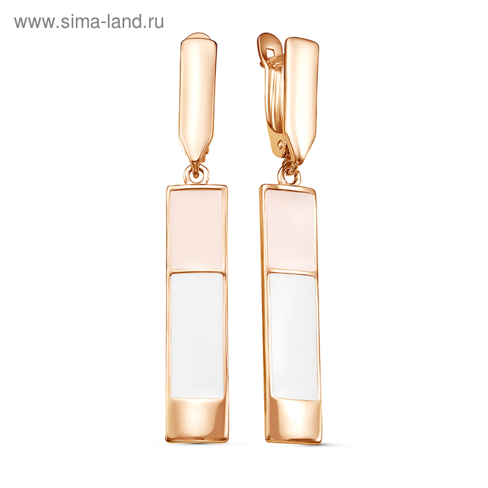 Серьги GEOMETRY «Прямоугольник», позолота, бело-розовые