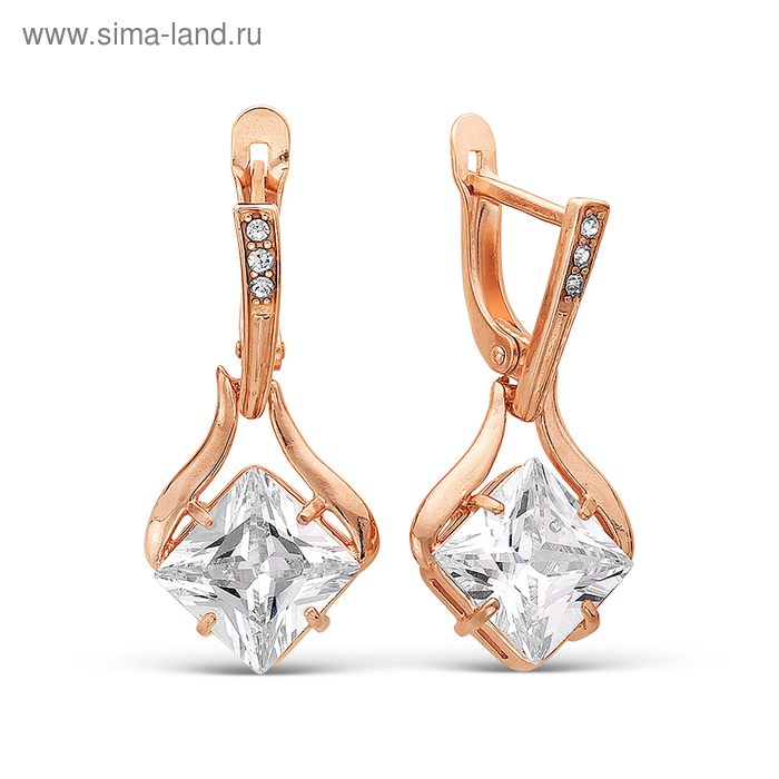 Серьги «Ромб» подвеска, позолота, цвет белый - Фото 1