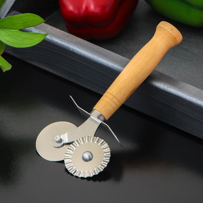 Нож для пиццы и теста двойной Доляна «Классик», 16 см, нержавеющая сталь, бежевый