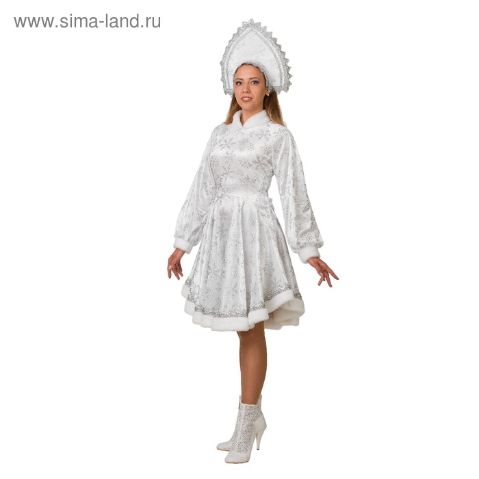 Карнавальный костюм "Снегурочка Амалия", платье, кокошник, р. 48, рост 170 см, цвет белый - Фото 1