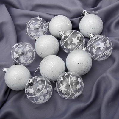 Ёлочные игрушки «Млечный путь», шары новогодние, набор 12 шт., d=6 см, белый