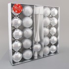 Набор шаров пластик с верхушкой 21 шт "Изгибы" серебро - Фото 2