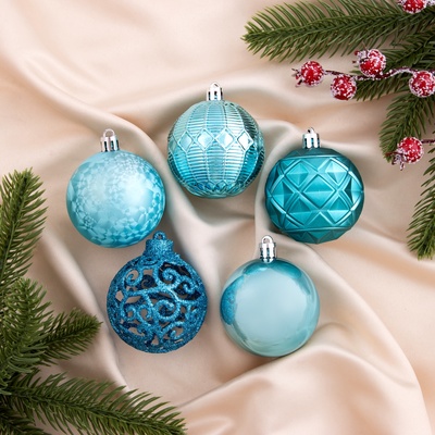 Ёлочные игрушки «Винтаж», шары новогодние, d=6 см, набор 16 шт., голубой