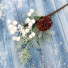 Декор "Зимнее чудо" белые ягоды шишка 24 см - фото 2885989