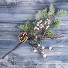 Еловая ветка декоративная «Зимнее волшебство. Чудо», с шишками, 35 см (комплект 2 шт) - фото 60084244