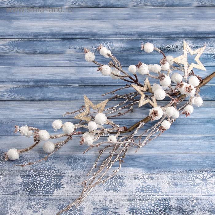 Декор "Зимняя магия" ветка с ягодами и звёздами, 63 см - Фото 1
