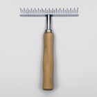 Расчёска-грабли для шерсти Wood, 12.5×9.5 см, с зубьями разной длины, деревянная ручка - Фото 3