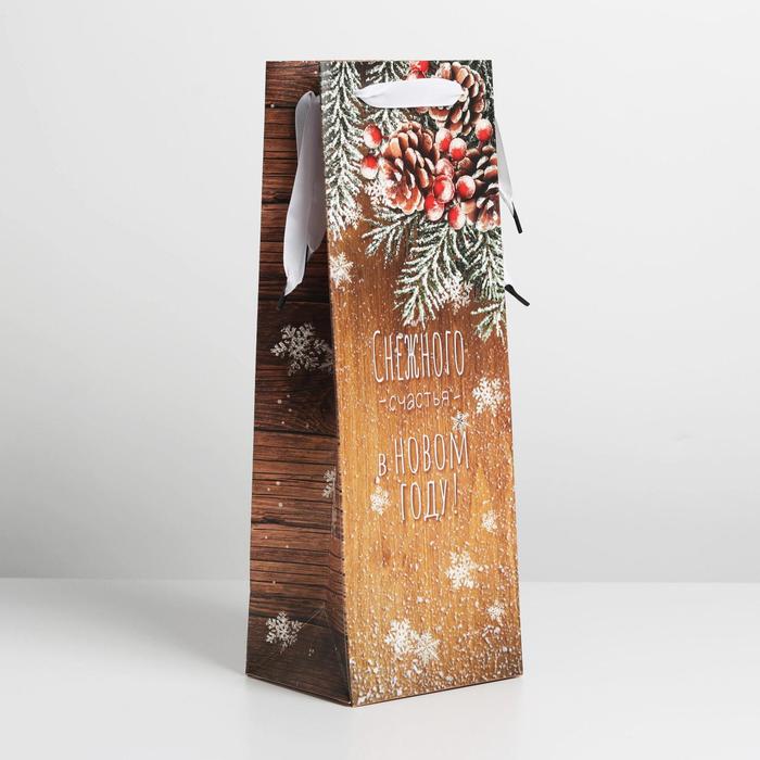 Пакет под бутылку крафтовый «Снежного счастья в новом году», 13 × 35 × 10 см - Фото 1