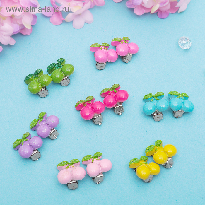 Серьги-клипсы детские "Выбражулька" вишенки, цвет МИКС - Фото 1