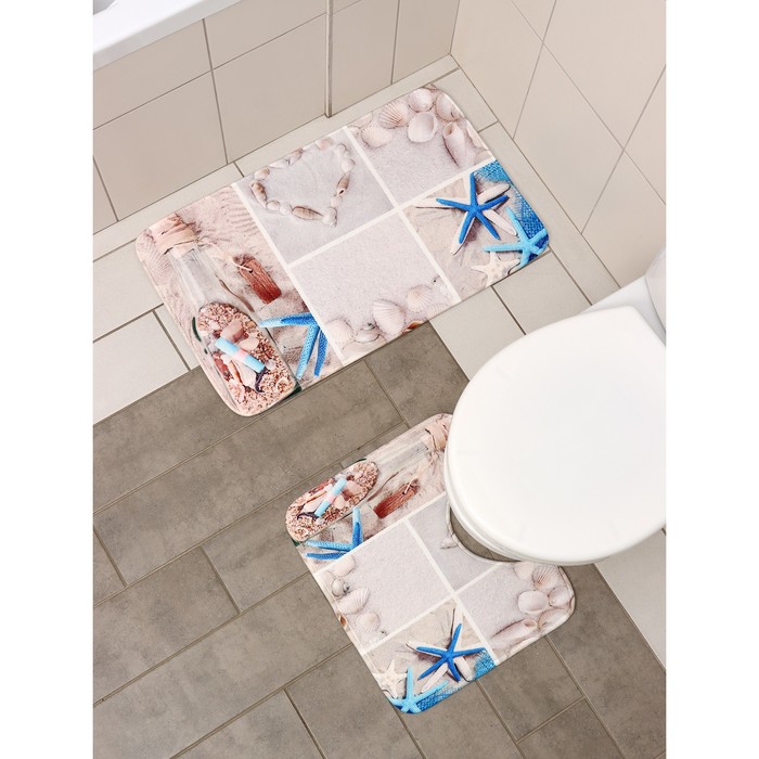 Набор ковриков для ванной и туалета Доляна «Морская бутыль», 2 шт: 40×45, 45×75 см - Фото 1