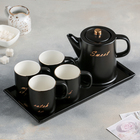 Набор керамический чайный Sweet, 6 предметов: чайник 920 мл, 4 кружки 250 мл, поднос, цвет чёрный - фото 2060978