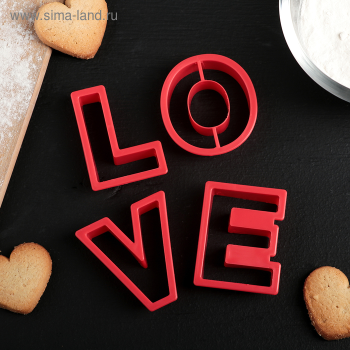 Набор форм для вырезания печенья Доляна «Любовь», 4 шт, 6×5,5×1,5 см, цвет красный