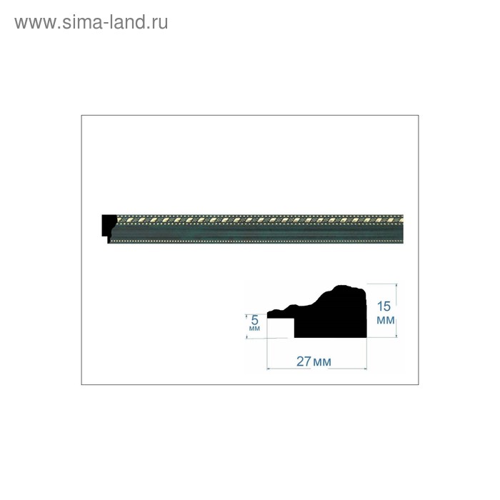 Багет пластиковый 27 мм x 15 мм x 2.9 м (Ш x В x Д), изумрудный с золотым - Фото 1