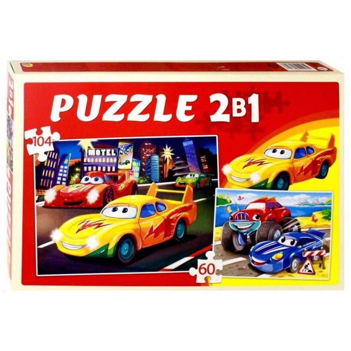 Пазл 2 в 1 «В мире тачек», 60 и 104 элементов - Фото 1