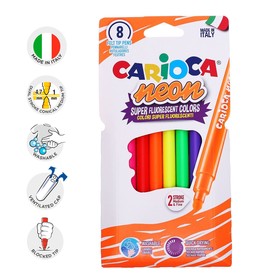 Фломастеры 8 цветов Carioca Neon, 1,0-4,7 мм, смываемые, неоновая палитра, ударопрочный наконечник, суперяркие, европодвес