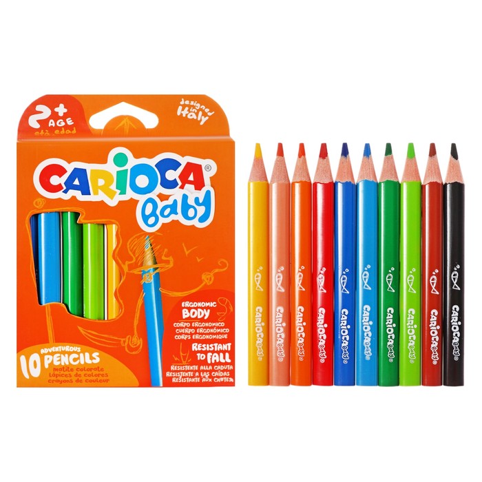 Карандаши пластиковые 10 цветов, CARIOCA "Baby", 4.0 мм, трёхгранные, экстра-крупные, для малышей, картон - Фото 1