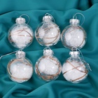 Ёлочные игрушки «Льдинка веточки», шары новогодние, d=6 см, набор 6 шт., белый - Фото 3