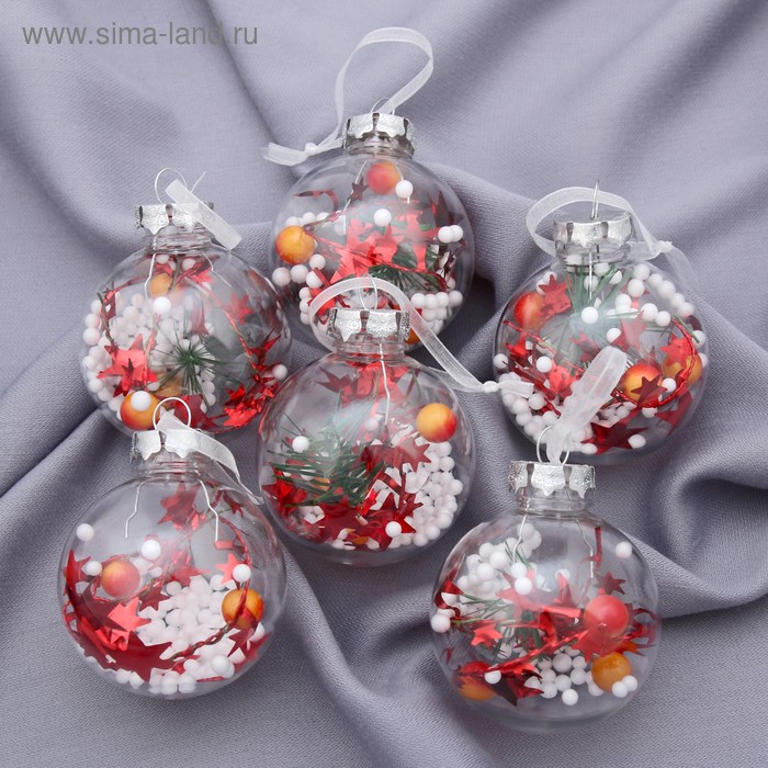 Ёлочные игрушки «Льдинка - звёзды в снегу», шары новогодние, d=6 см, набор 6 шт., прозрачный - Фото 1