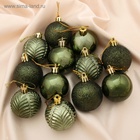 Ёлочные игрушки «Новогодние ветви», шары новогодние, набор 12 шт., d=5 см, зелёный - Фото 2