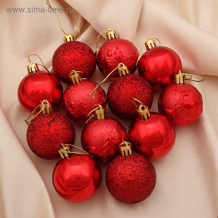 Ёлочные игрушки «Зимняя ночь», шары новогодние, d=5 см, набор 12 шт., красный - Фото 1