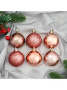 Ёлочные игрушки «Камилла», шары новогодние, набор 9 шт., d=6 см, розовый - Фото 3