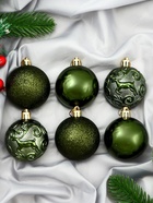 Ёлочные игрушки «Олень», шары новогодние, 12 шт., набор d=6 см, зелёный - Фото 1