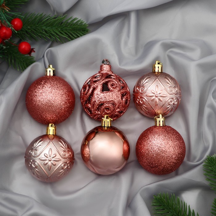 Ёлочные игрушки «Лилиан», шары новогодние, d=6 см, набор 12 шт., розовый - Фото 1
