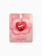 Брошь новогодняя «Варежки с сердечком», красная, белая в золоте - Фото 6