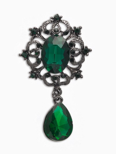 Брошь «Императрица» вензеля, цвет изумрудный в сером металле