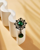 Брошь «Императрица» вензеля, цвет изумрудный в сером металле - Фото 3