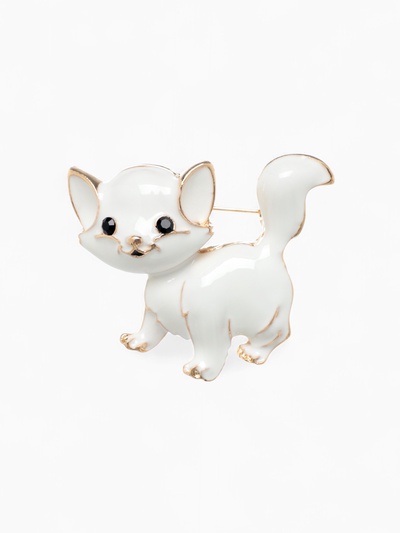 Брошь «Котёночек», белая в золоте