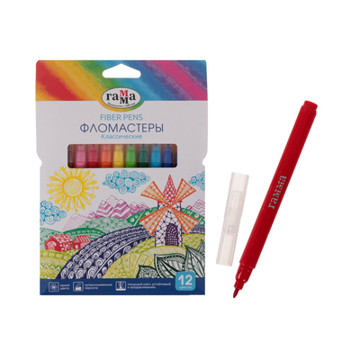 Фломастеры 12 цветов «Гамма. Классические», смываемые, картонная упаковка, европодвес 180319_11