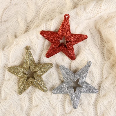 Украшение ёлочное "Звезда двойная" (набор 3 шт) 6,5 см микс