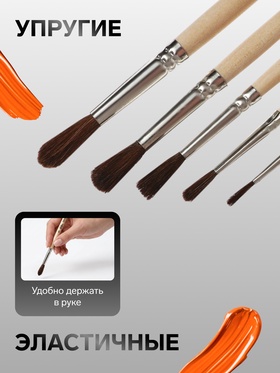 Набор кистей для рисования, пони, 5 штук: № 1, 2, 3, 4, 5, Calligrata, круглые, деревянная ручка, в пакете (комплект 2 шт)