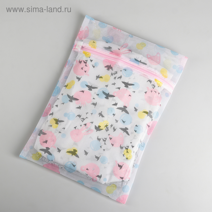 Мешок для стирки белья Доляна, 30×40 см, мелкая сетка, рисунок МИКС - Фото 1