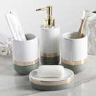 Набор аксессуаров для ванной комнаты «Лили», 4 предмета (дозатор 300 мл, мыльница, 2 стакана), бело-серый - Фото 1