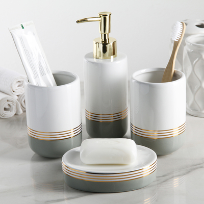 Набор аксессуаров для ванной комнаты «Лили», 4 предмета (дозатор 300 мл, мыльница, 2 стакана), бело-серый