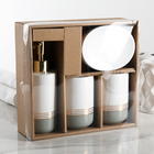 Набор аксессуаров для ванной комнаты «Лили», 4 предмета (дозатор 300 мл, мыльница, 2 стакана), бело-серый - Фото 3