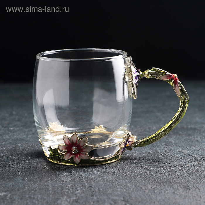Кружка стеклянная 330 мл "Аленький цветок", цветы белые - Фото 1