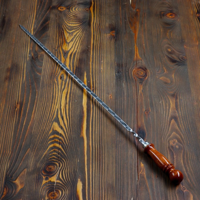 Шампур с деревянной ручкой, рабочая длина - 60 см, ширина - 10 мм, толщина - 3 мм с узором - фото 1880488708