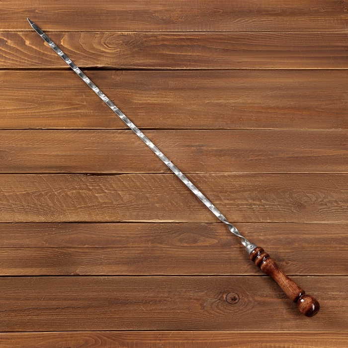 Шампур с деревянной ручкой, рабочая длина - 60 см, ширина - 10 мм, толщина - 3 мм с узором - фото 1911376900