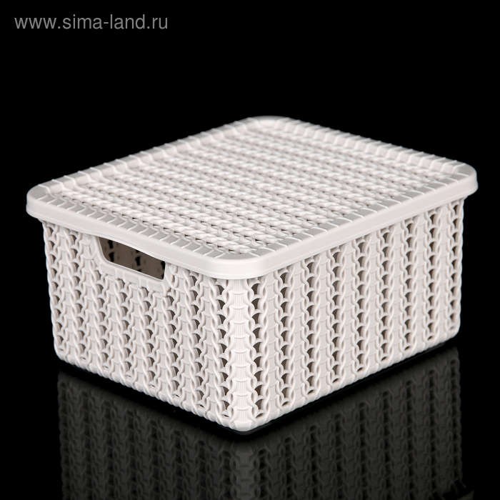 Коробка для хранения с крышкой «Вязание», 1,5 л, 17×15×8 см, цвет бежевый - Фото 1