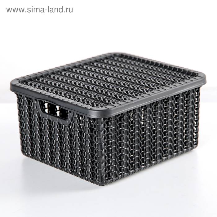 Коробка для хранения с крышкой «Вязание», 1,5 л, 17×15×8 см, цвет чёрный - Фото 1