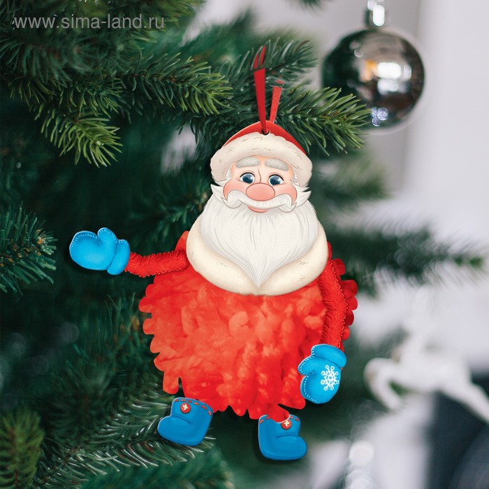 Елочная игрушка из помпона "Дед Мороз" - Фото 1
