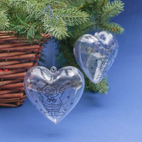 Набор новогодних украшений под раскраску «Сердце» 2 шт., размер собранно 6 ,5 см,МИКС