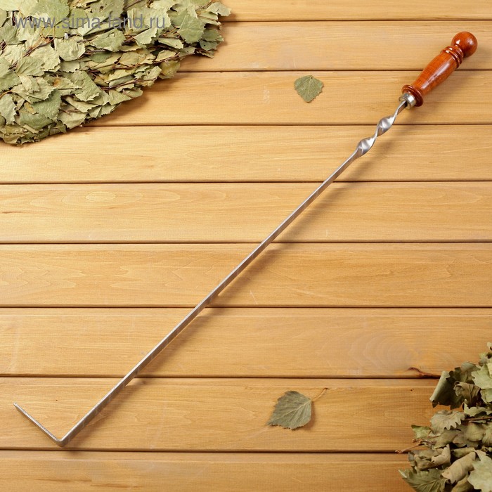 Кочерга узбекская с деревянной ручкой, с узором, 50/1,6 см, полная длина 75 см, сталь 3 мм - Фото 1