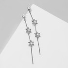 Серьги висячие со стразами «Новогодние» двойные снежинки, цвет белый в серебре - Фото 2